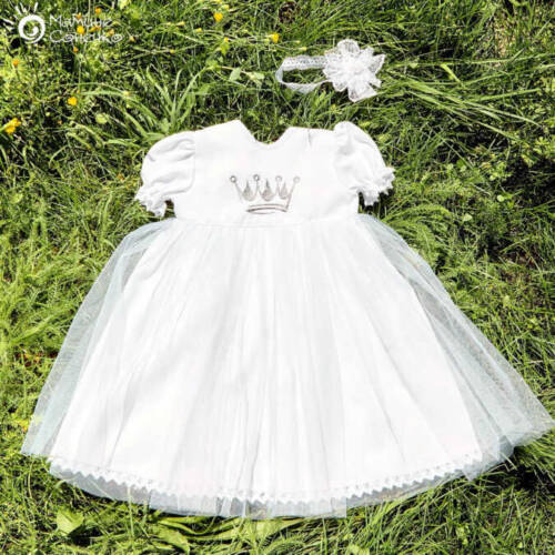 Набір одягу для дівчинки “Корона мала плюс” срібло, льон