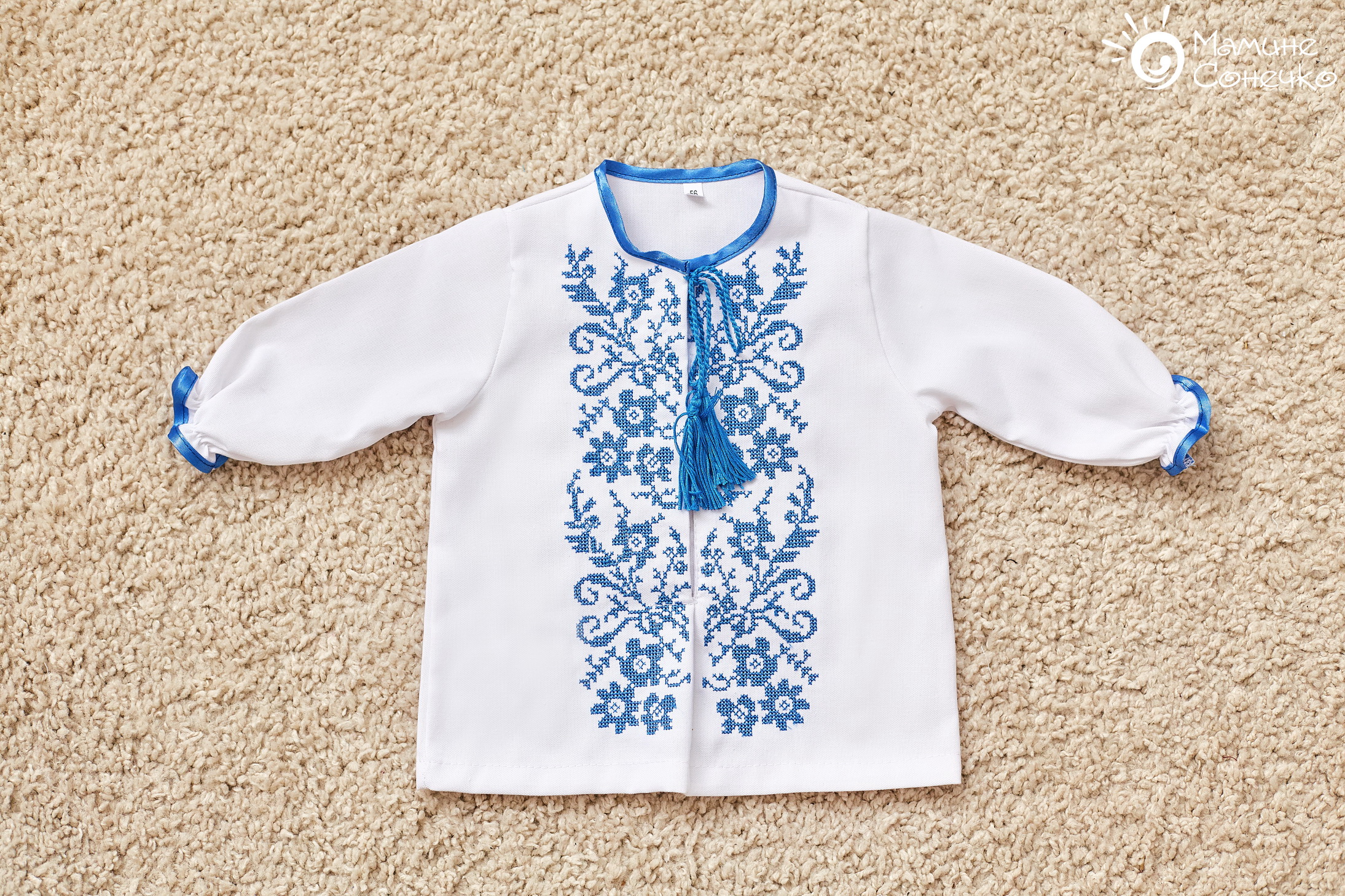Рубашка вышиванка “Монохром цветы” синий, лен