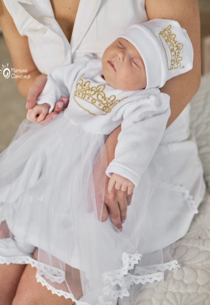 Costume for baptism of a girl “Crown big plus” gold, velour