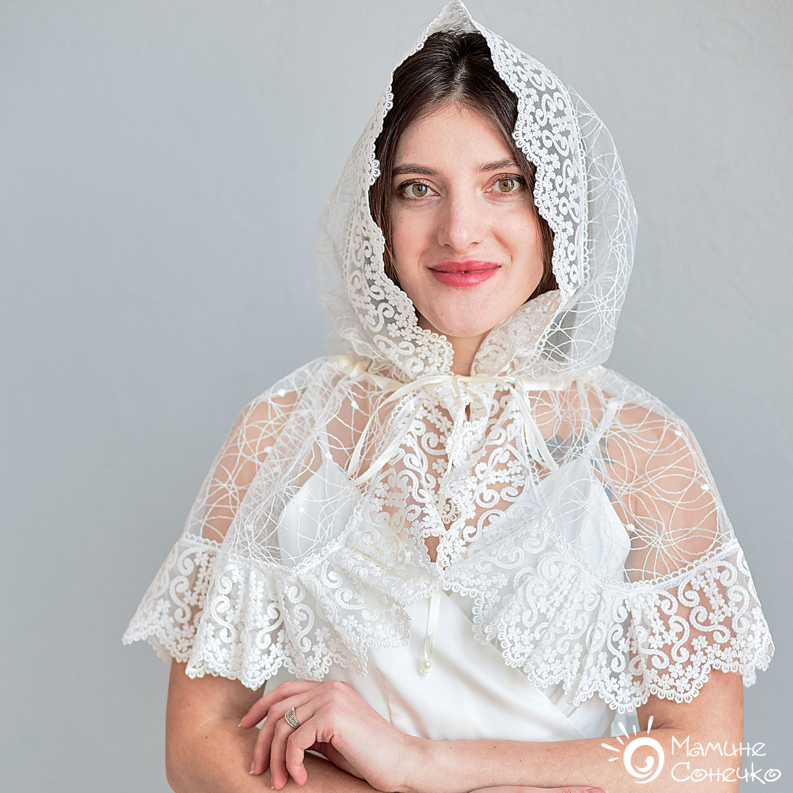 Праздничный платок-палантин женский айвори “Принцесса изысканная”