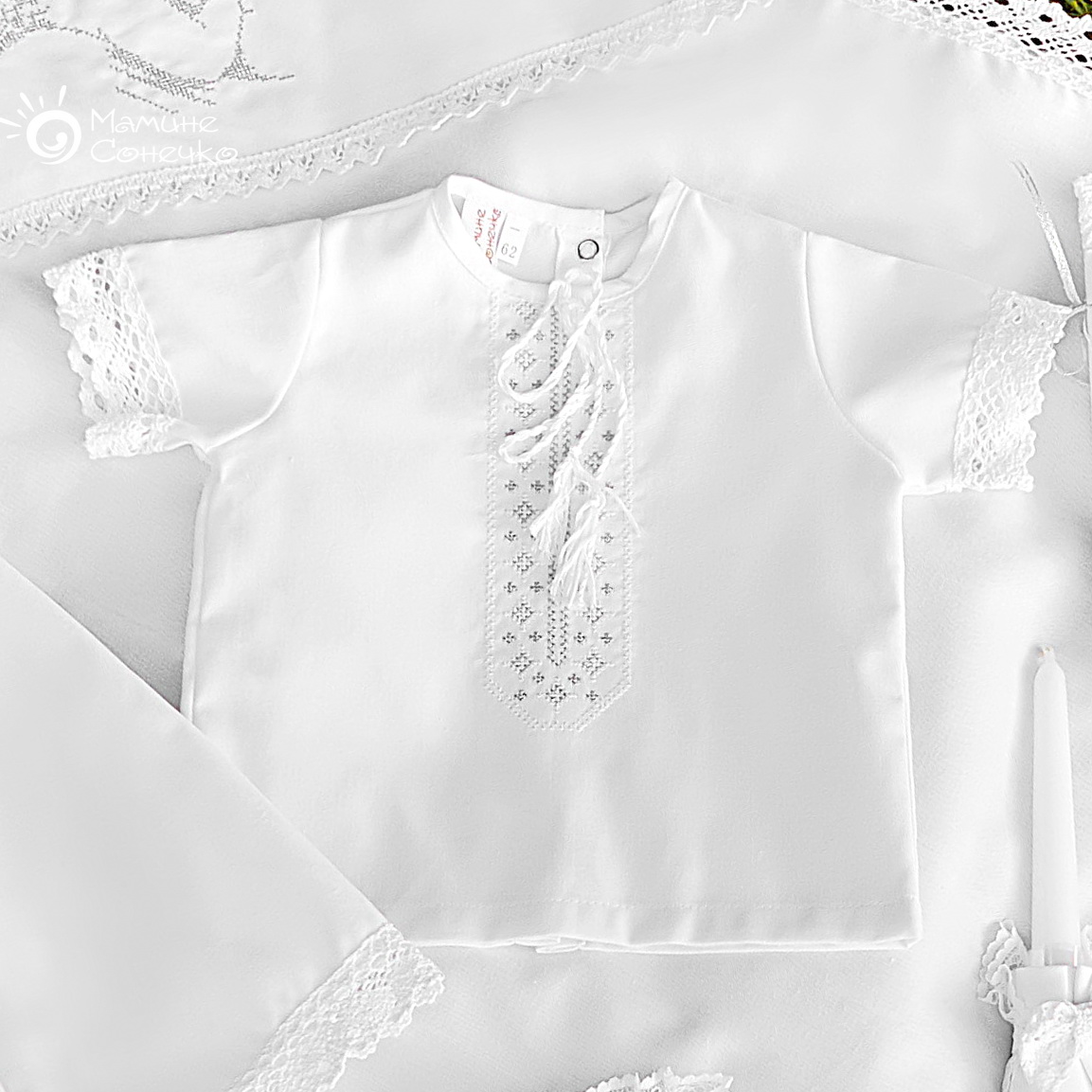 Рубашка для крещения мальчика “Галичанин” серебро, лен