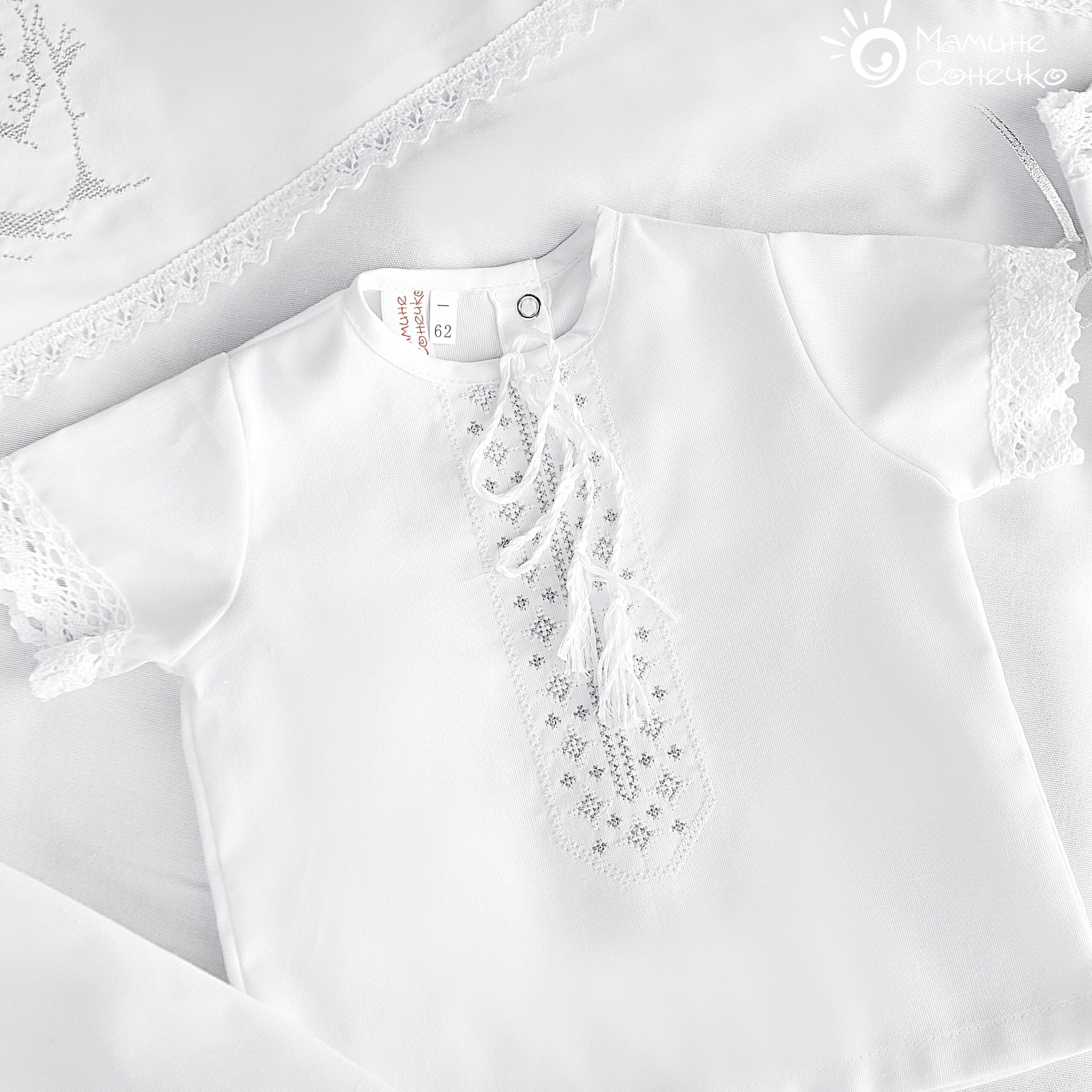 Рубашка для крещения мальчика “Галичанин” серебро, лен