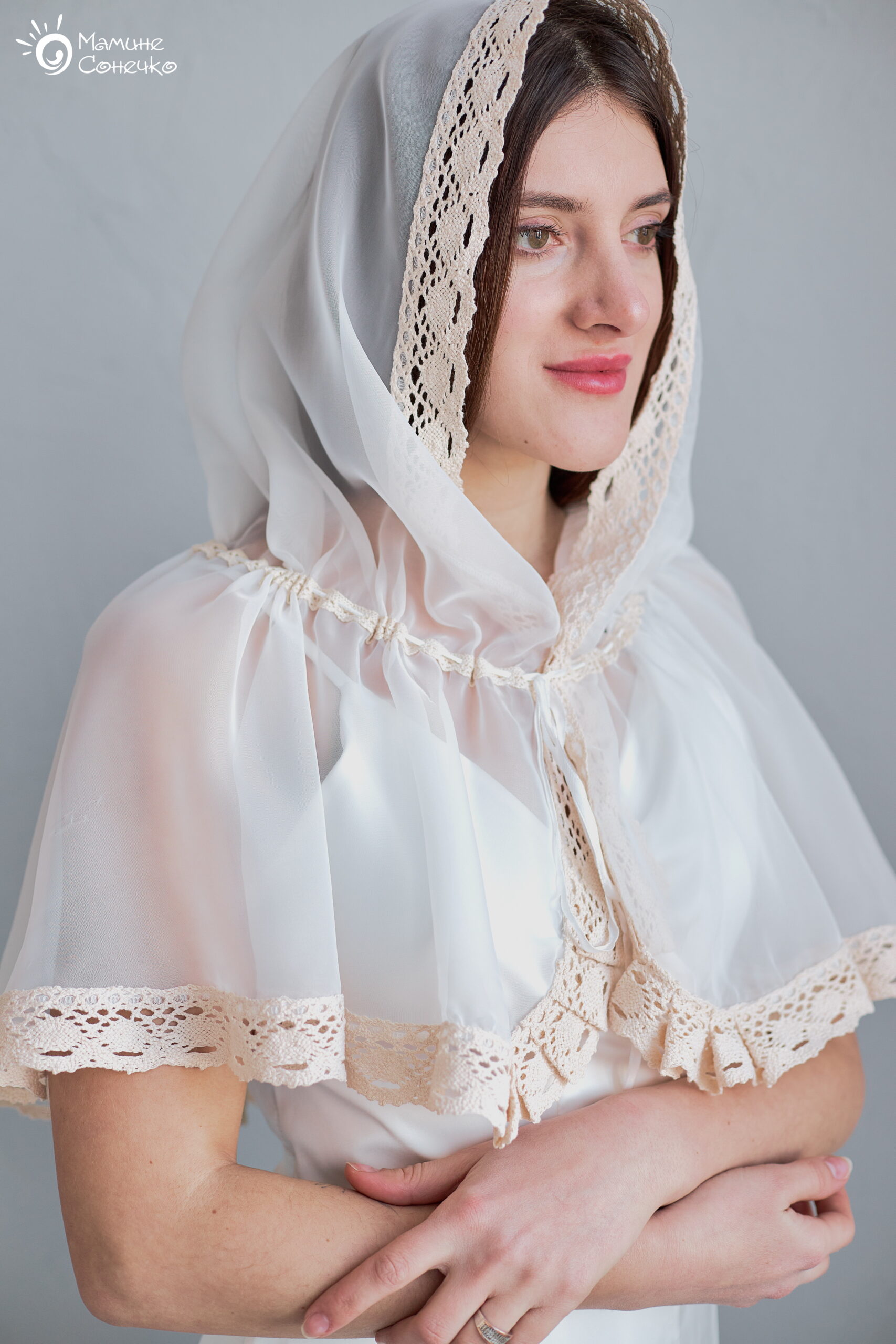 Праздничный платок-палантин женский “Фея” айвори