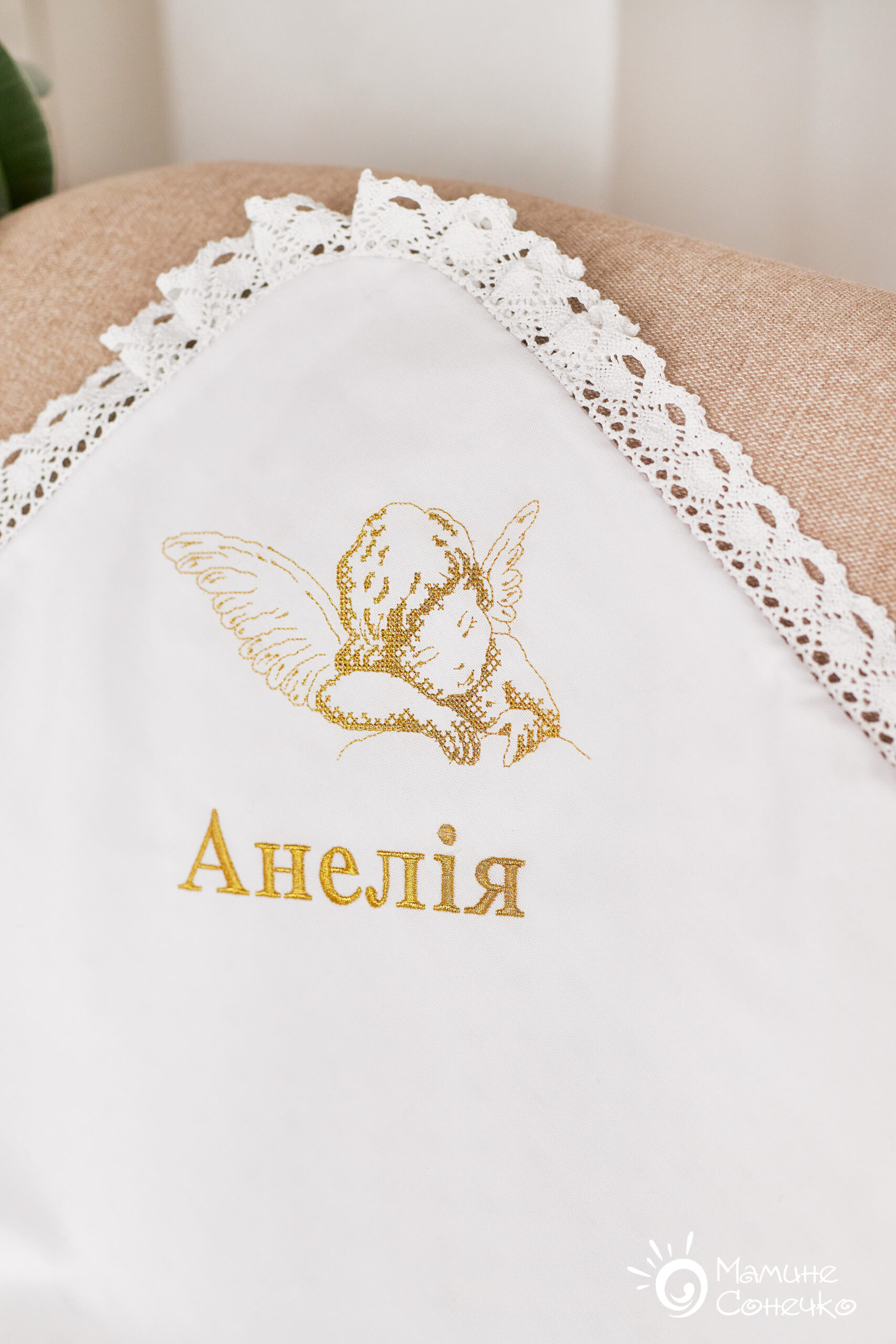 Крыжма-плед Ангел с крылышками Анелия, золото, лен+ плюш