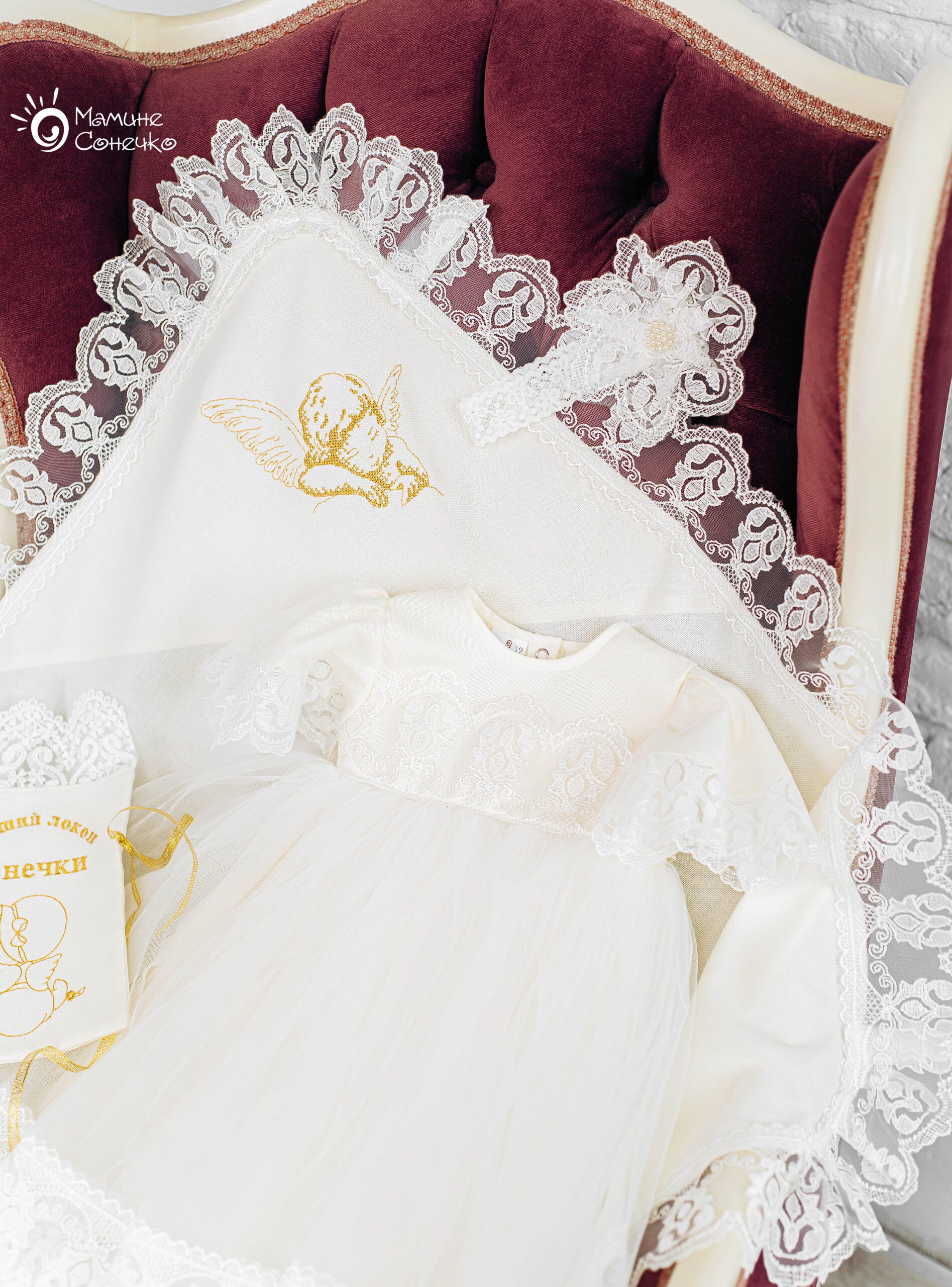 Complete set for the baptism of a girl “Baroque Princess Summer”, linen