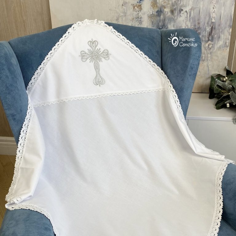 Крыжма тонкая для крещения "Крест изысканный" серебро, лен