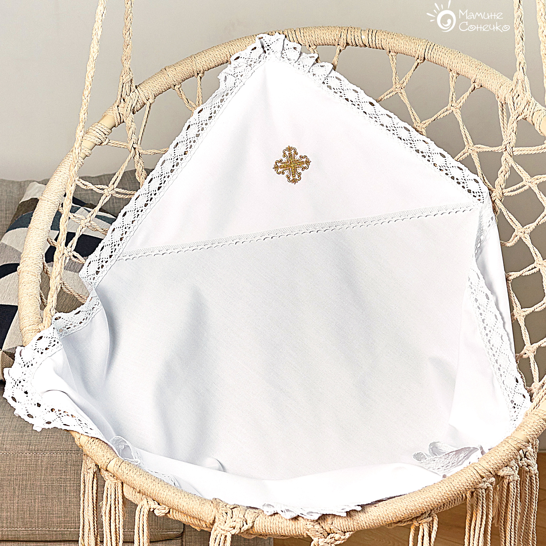 Крыжма-полотенце для крещения “Крестик стандарт” золото, белая банная махра