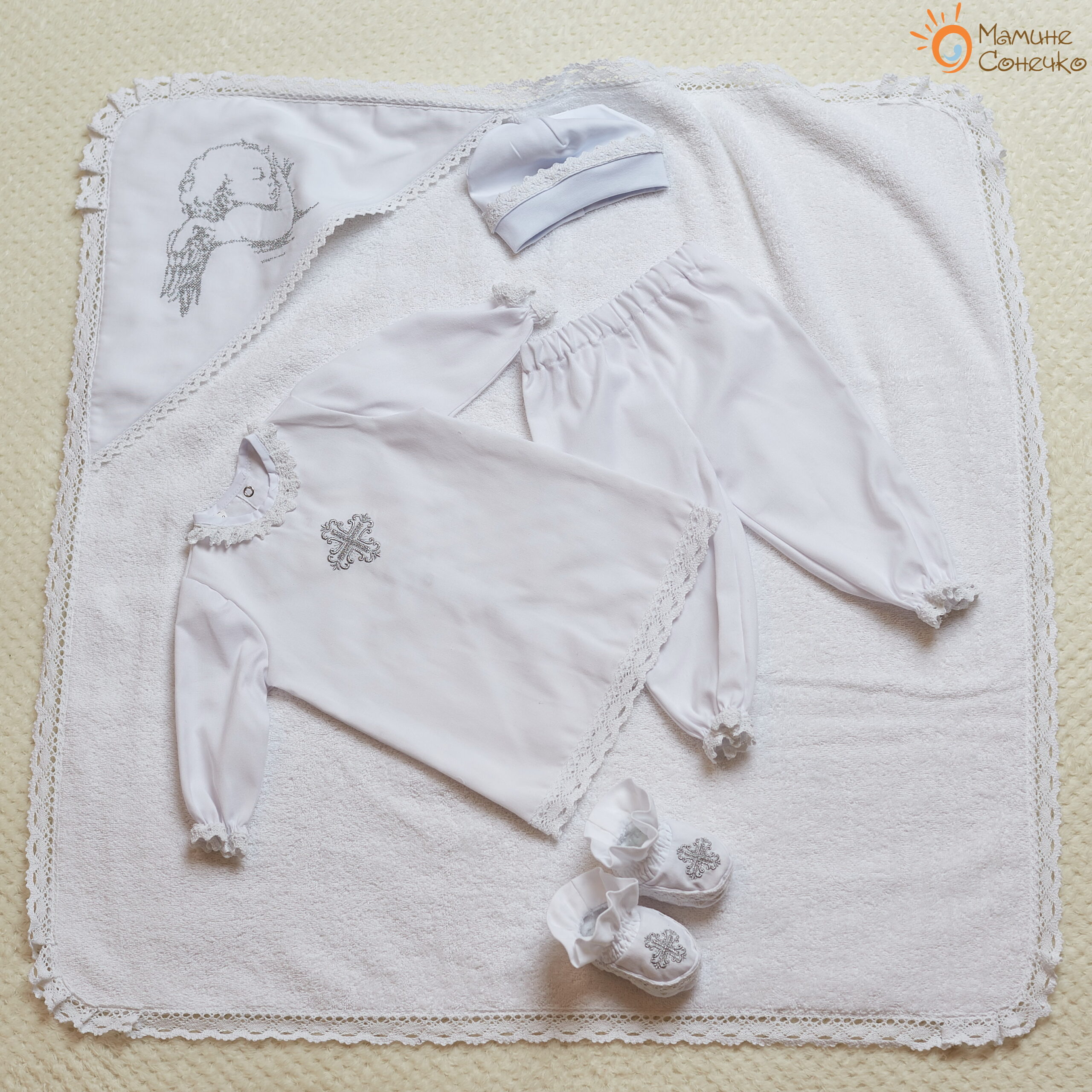 Complete set for baptism of a boy “Silver cross”, linen