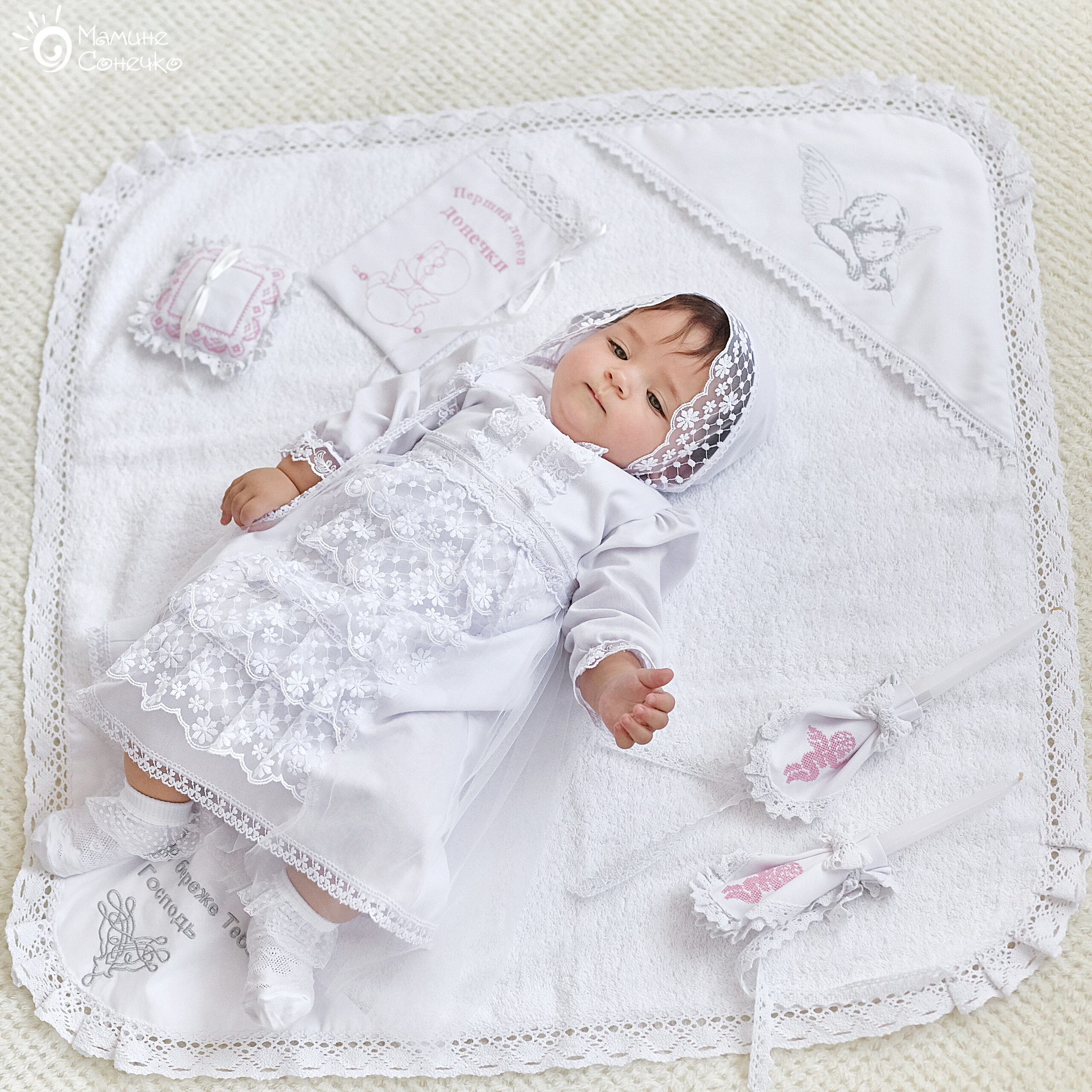 Complete set for baptism of a girl “Girl’s dreams”, linen