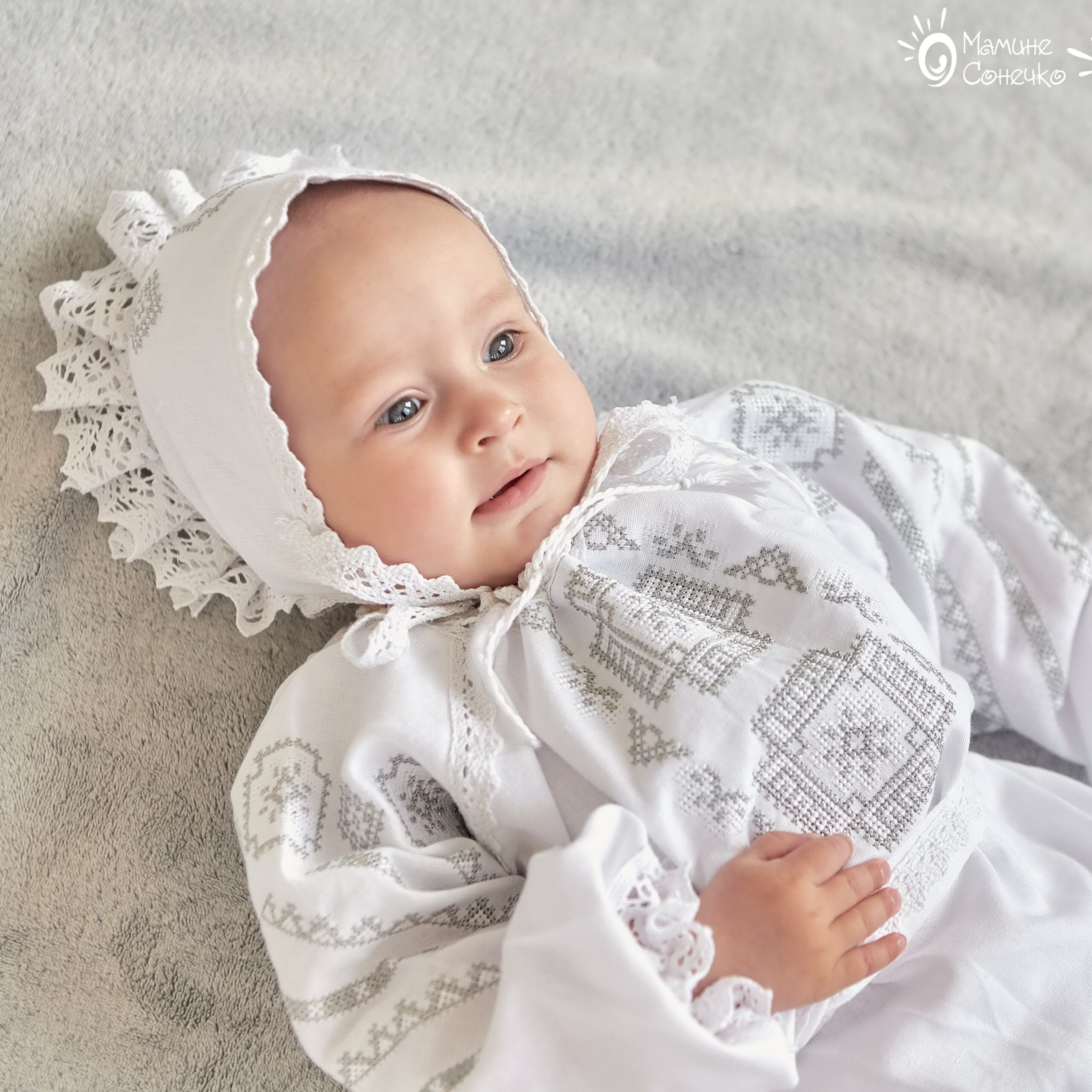 Costume for girl’s baptism “Princess silver and white”, linen