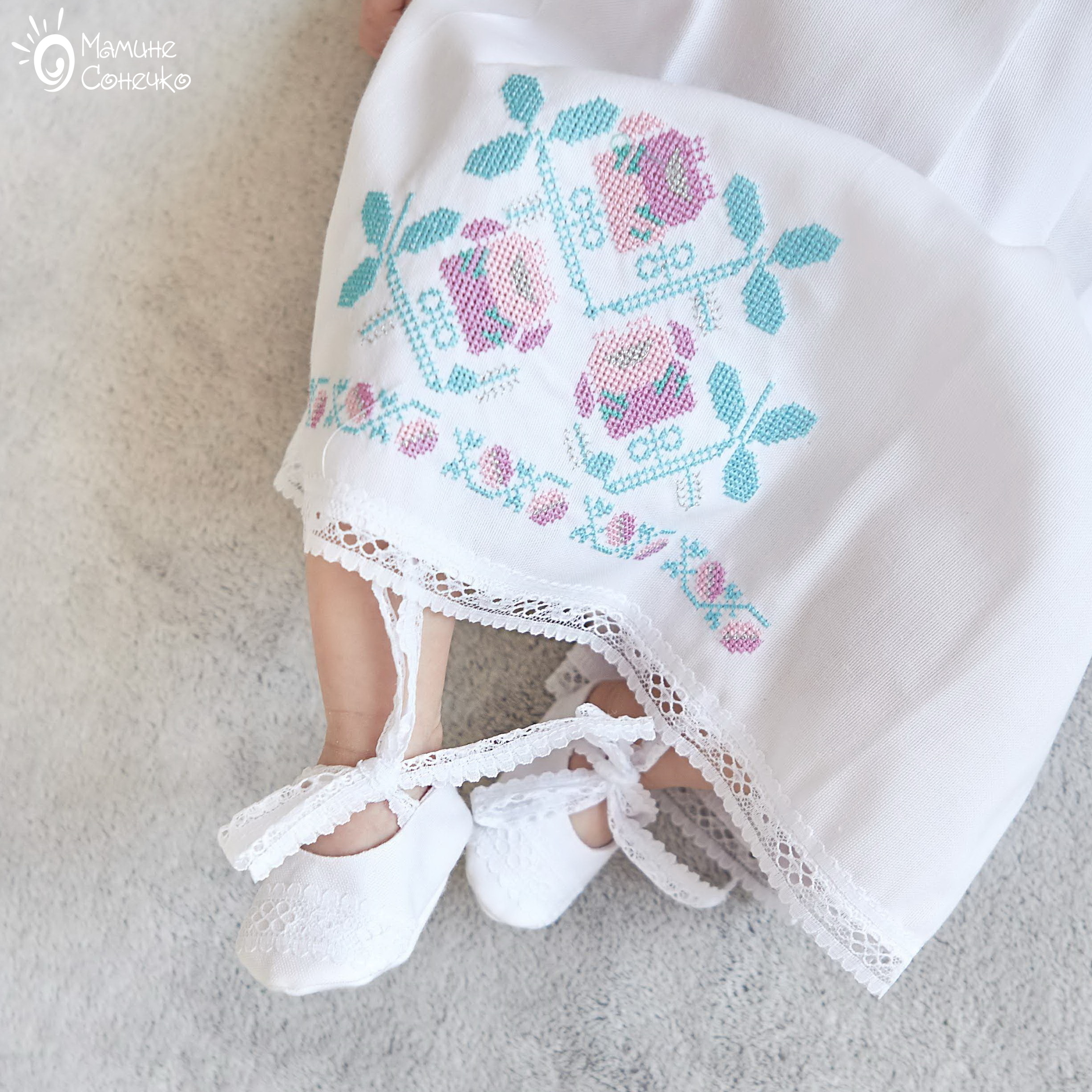 Costume for girl’s baptism “Flower meadow pastel”, linen