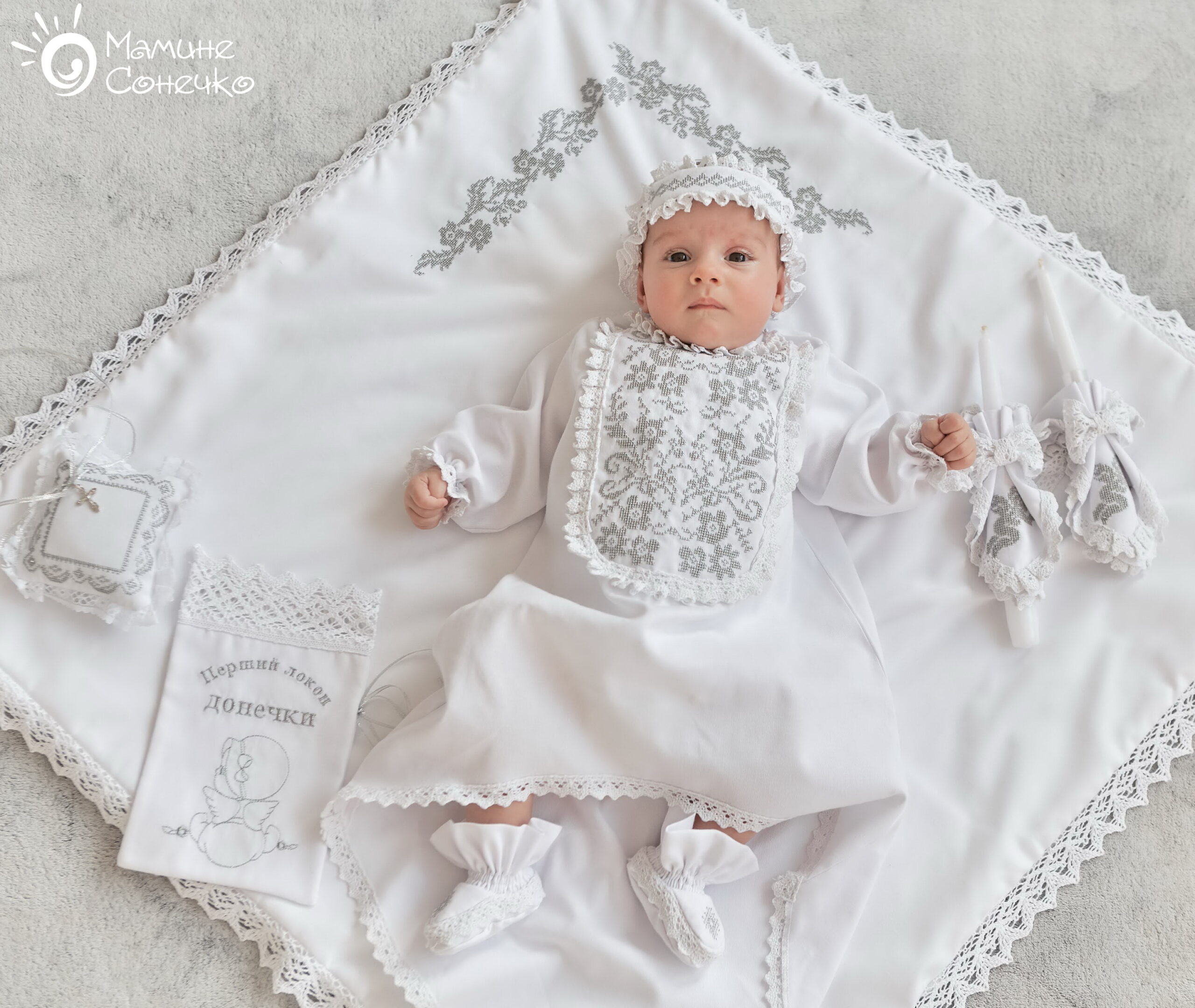 Complete set for baptism of a girl “Princess” silver, linen
