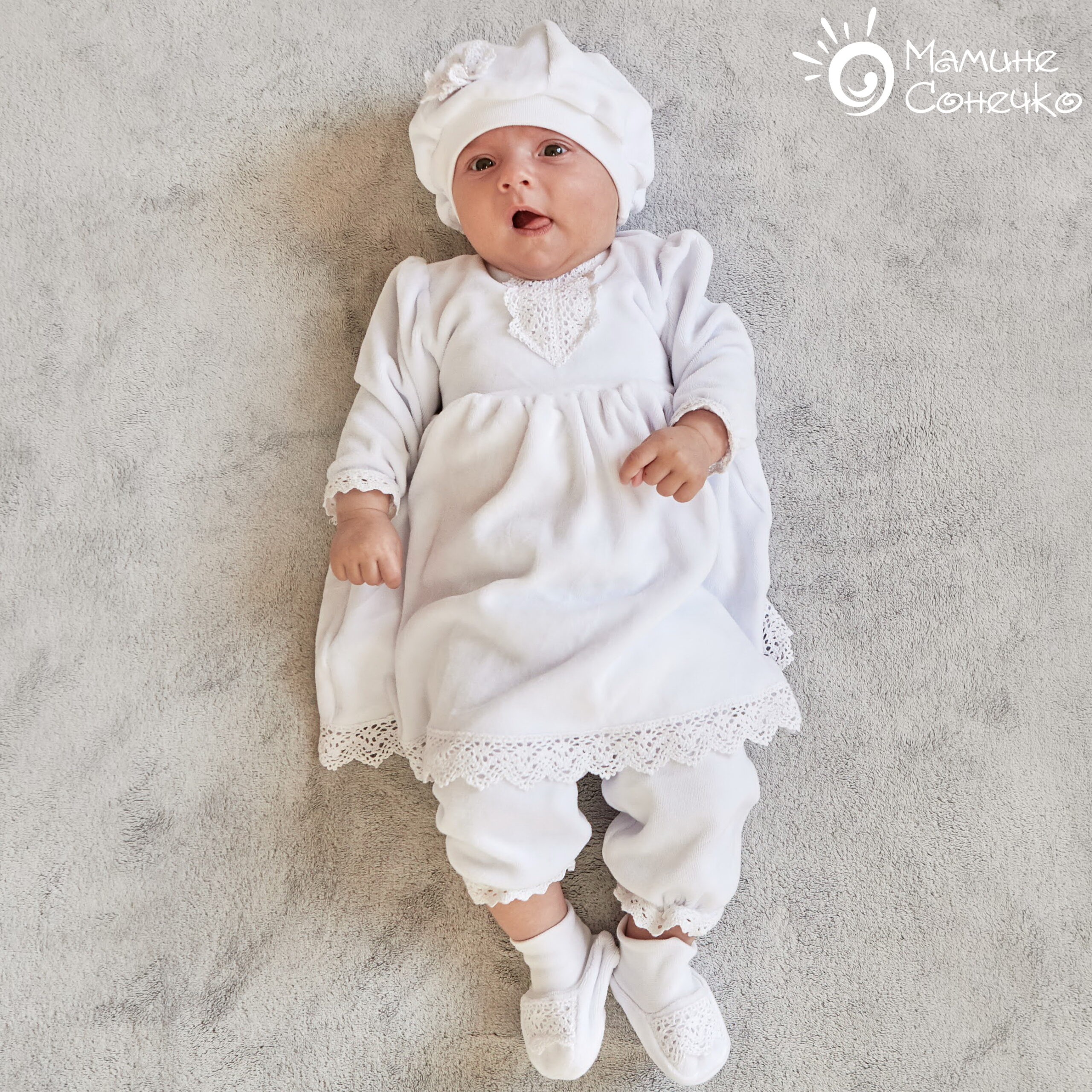 Costume for the baptism of a girl “Lala-kralea”, white velour