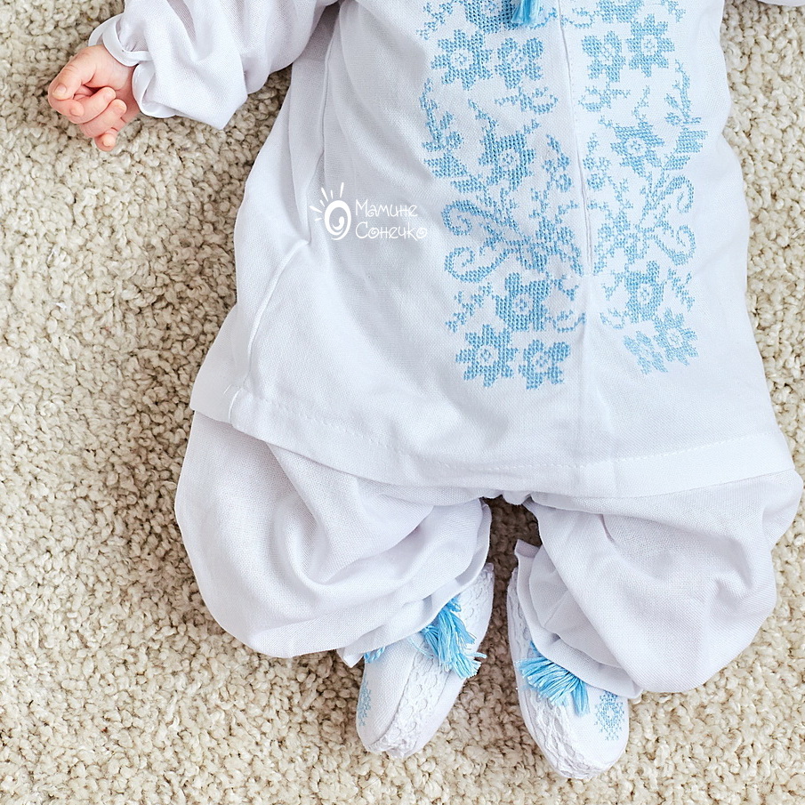 Boy’s baptismal suit “Monochrome flowers blue”, linen