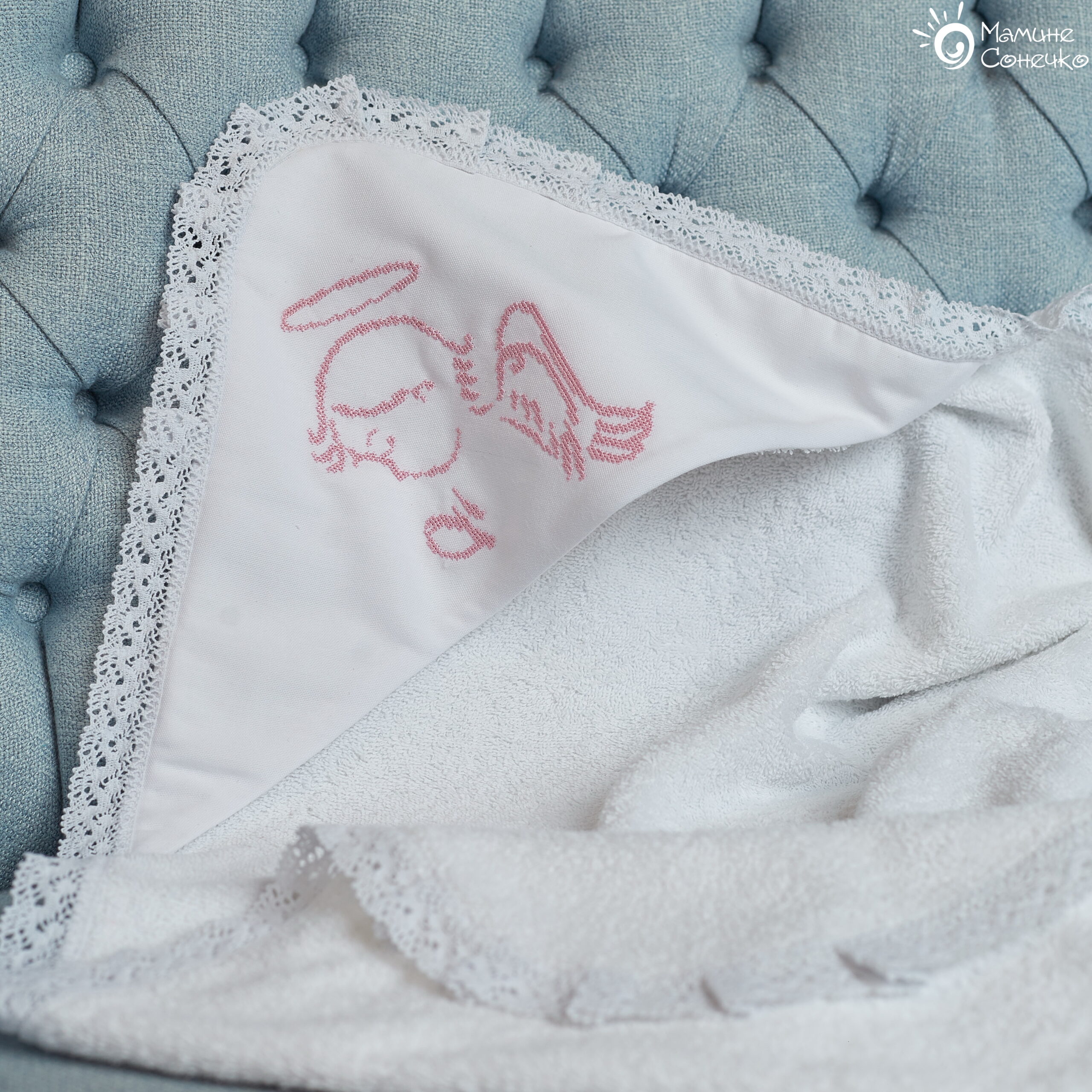 Крыжма-полотенце для крещения “Ангел молится” розовый, банная махра