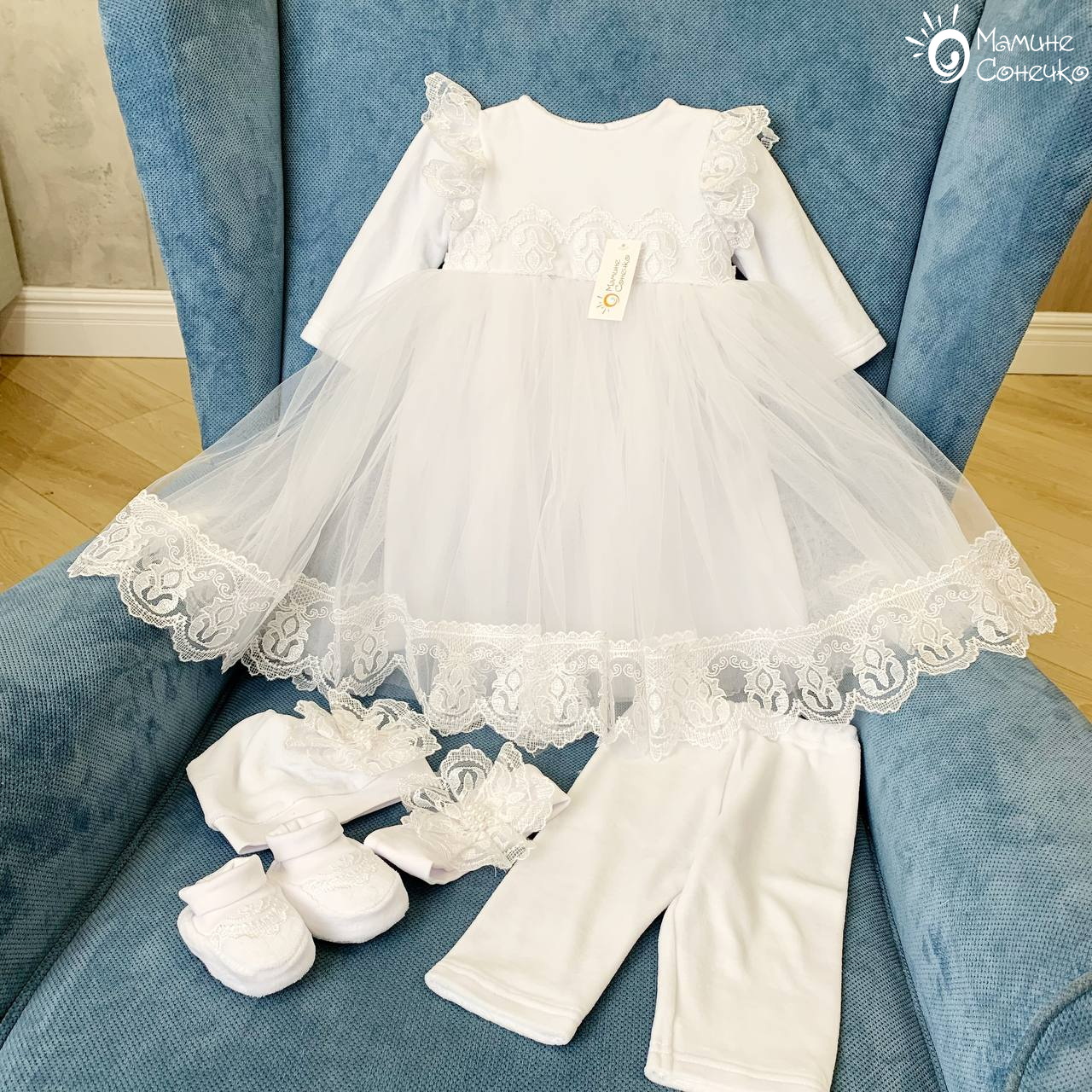 Costume for girl’s baptism “Baroque Princess”, white velour