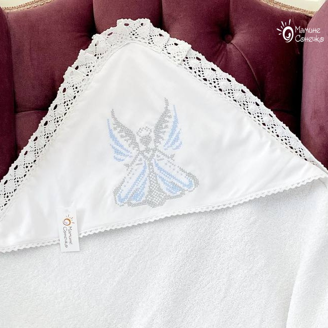 Крыжма-полотенце на крещение “Ангел большой” серебряно-голубой, банная махра