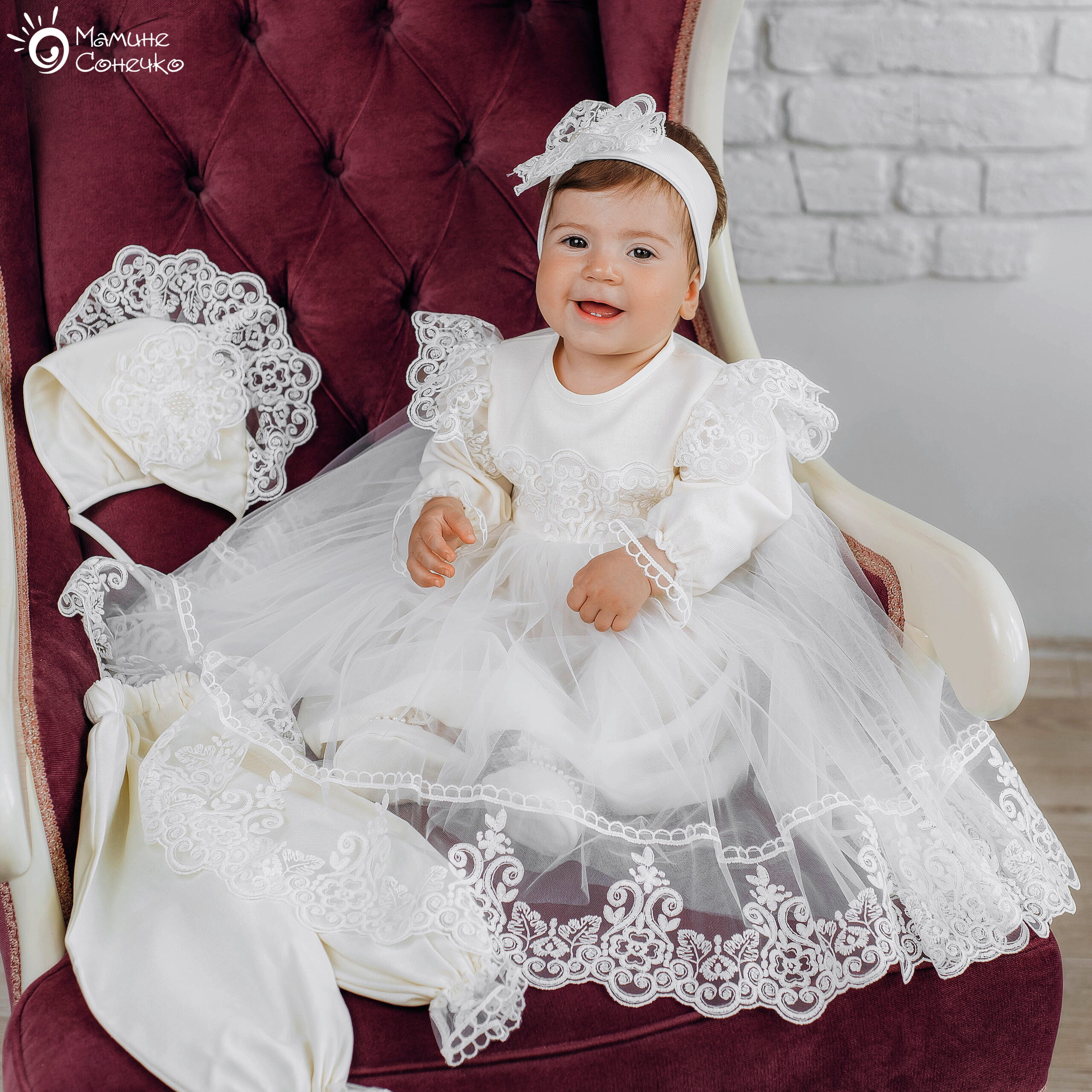 Set of clothes for the girl’s baptism “Rococo Princess” ivory, linen