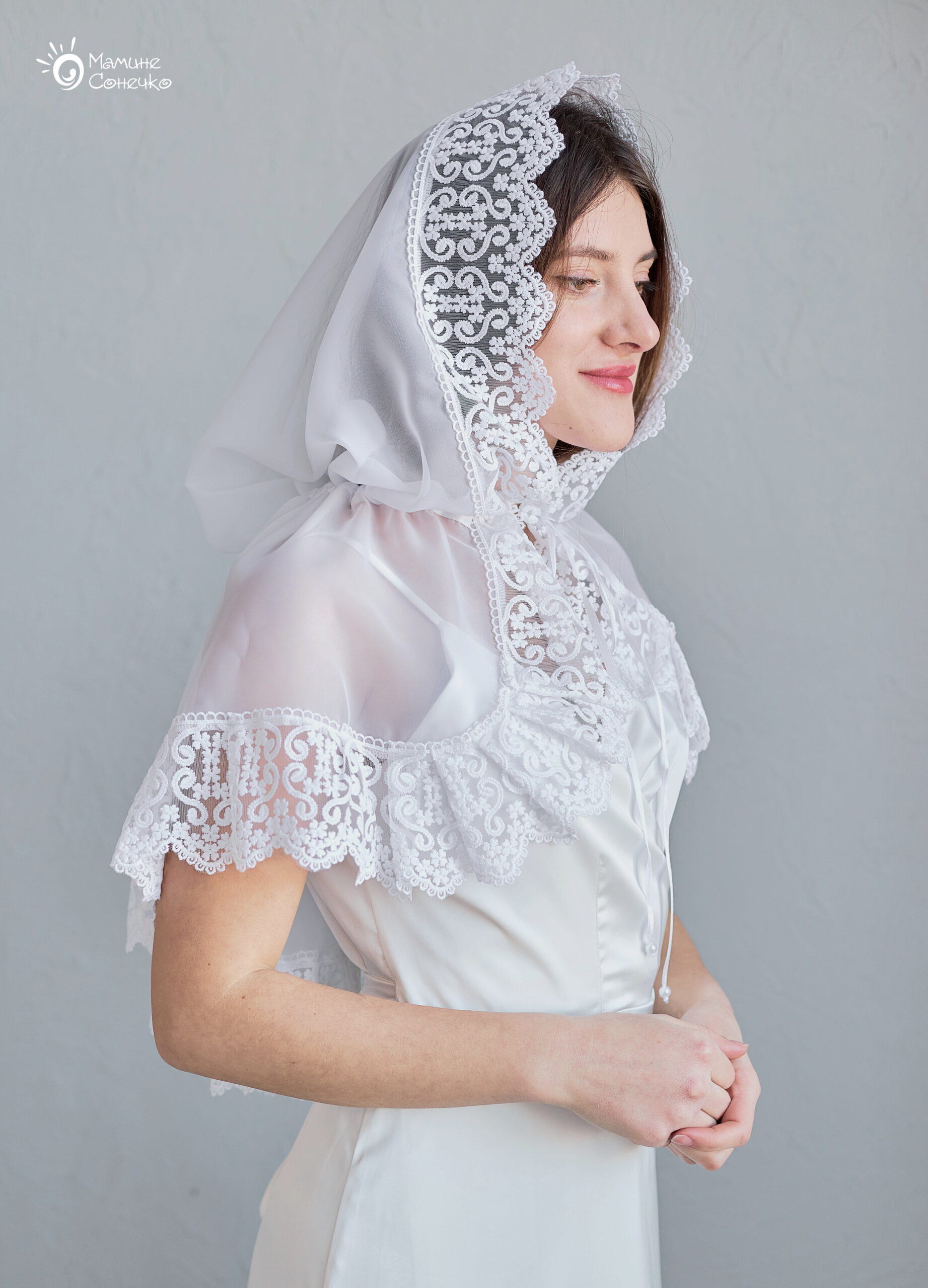 Праздничный платок-палантин женский “Принцесса-классика” белый